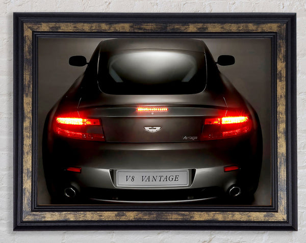 Aston Martin Vantage Gun Metal Grey Rear Framed Print