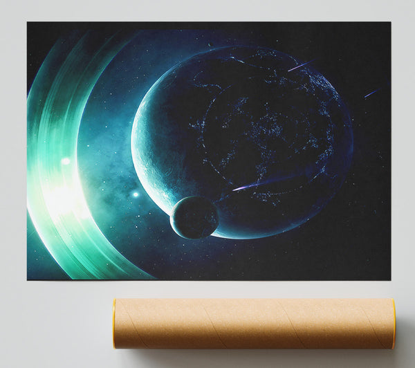 A Planet With Light Rings Print