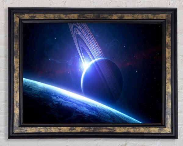 Planets Universe Blue Framed Print