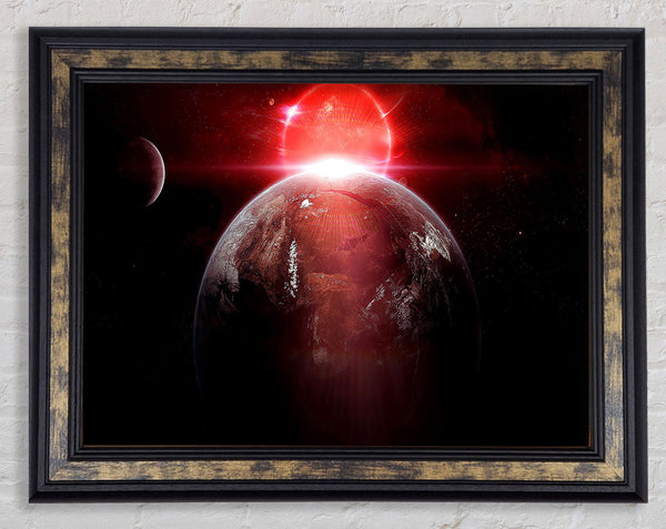 Earth Red Sunrise From Space Framed Print