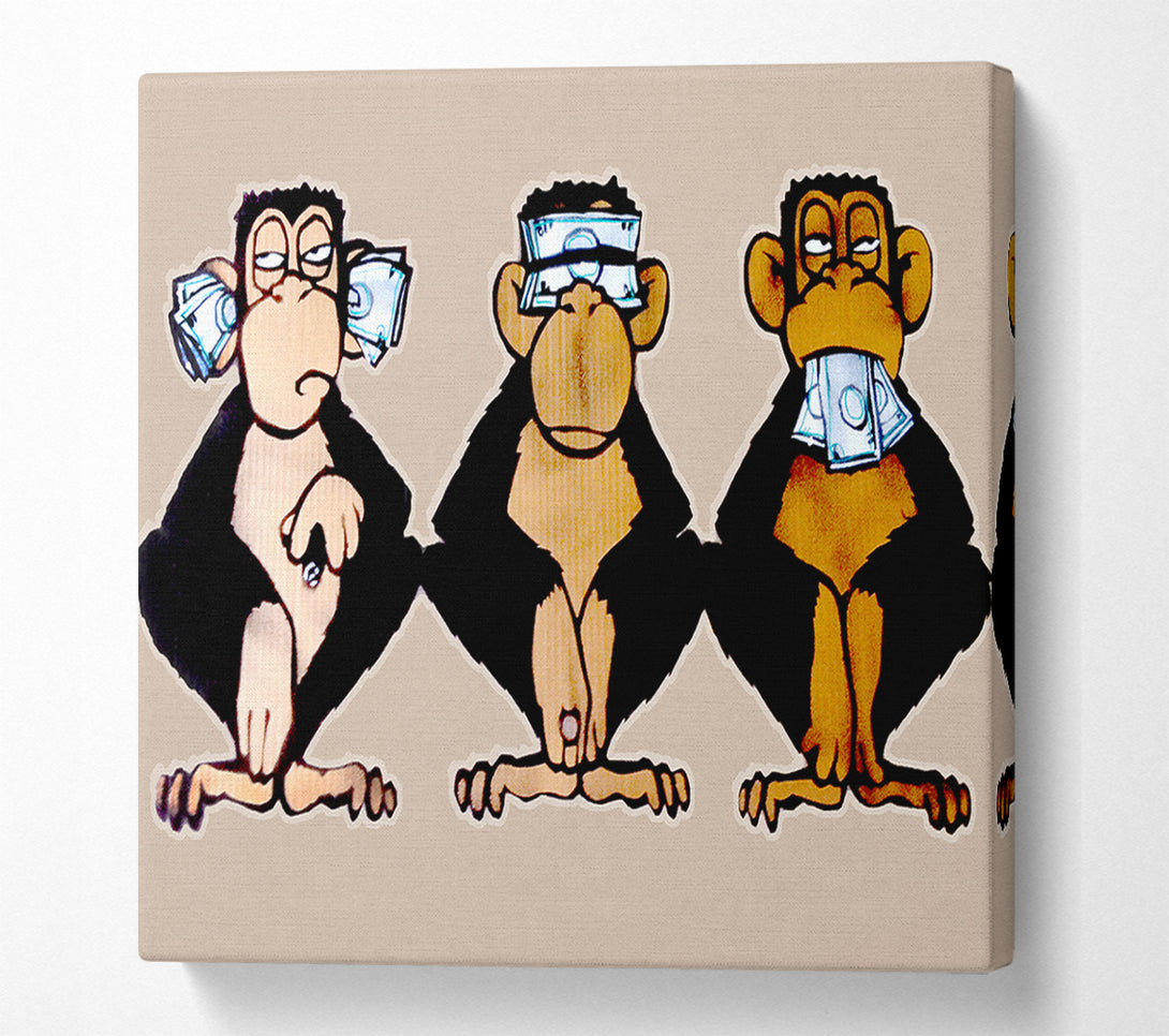  A Canvas Print of Money Monkeys Wise Canvas Wall Art