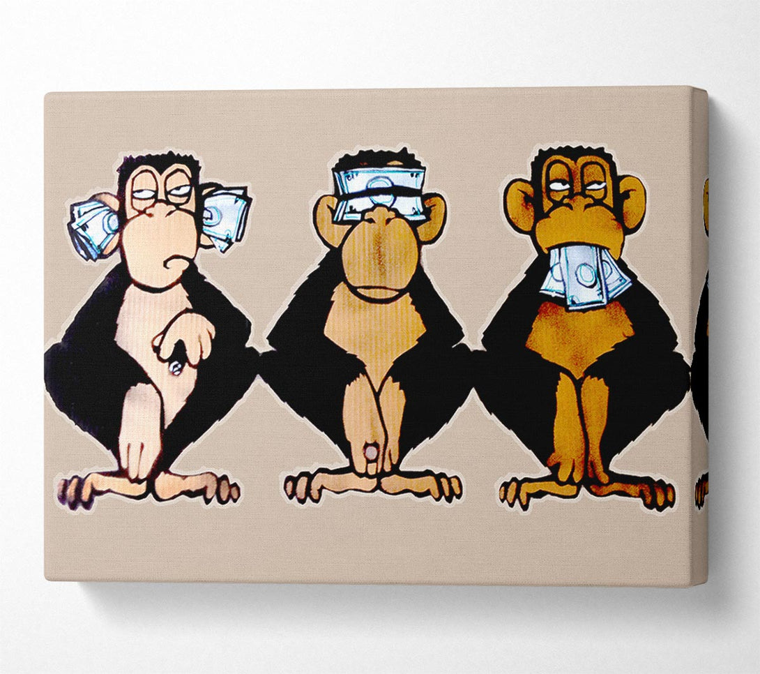  A Canvas Print of Money Monkeys Wise Canvas Wall Art
