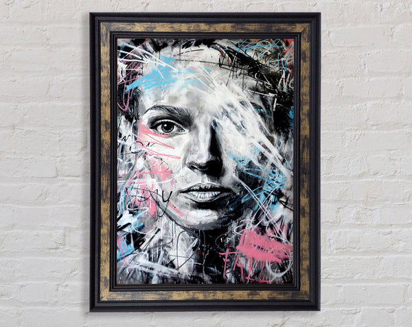 Pink And Blue Face Framed Print