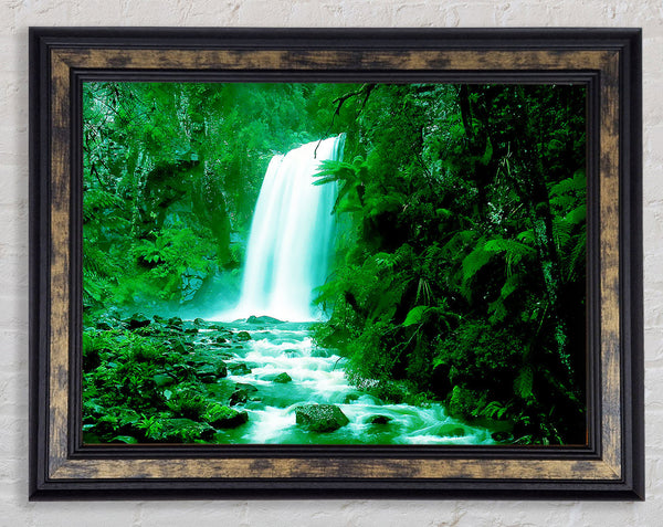 Green Forest Waterfall Framed Print
