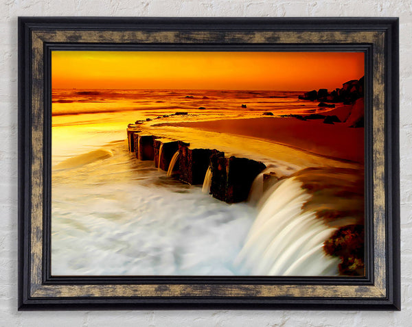 The Golden Flow To The Ocean Framed Print