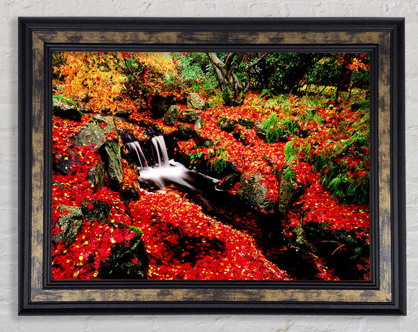 Red Winter Waterfall Framed Print