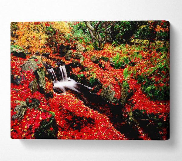 Red Winter Waterfall Canvas Art