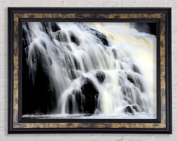 Gushing Waterfall Rocks Framed Print