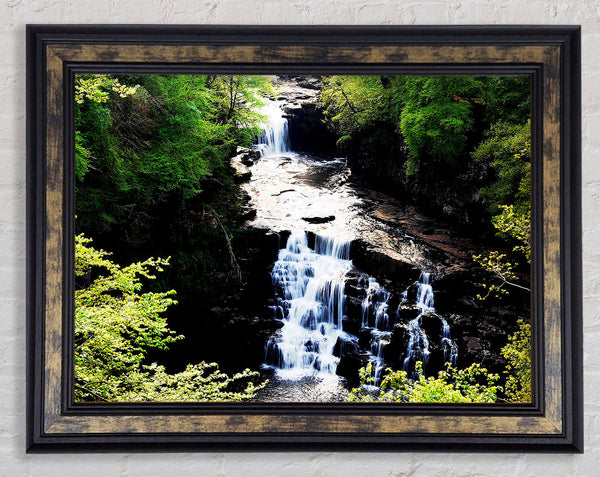 Forest Waterfall Gush Framed Print