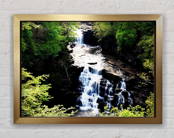 Forest Waterfall Gush Framed Print