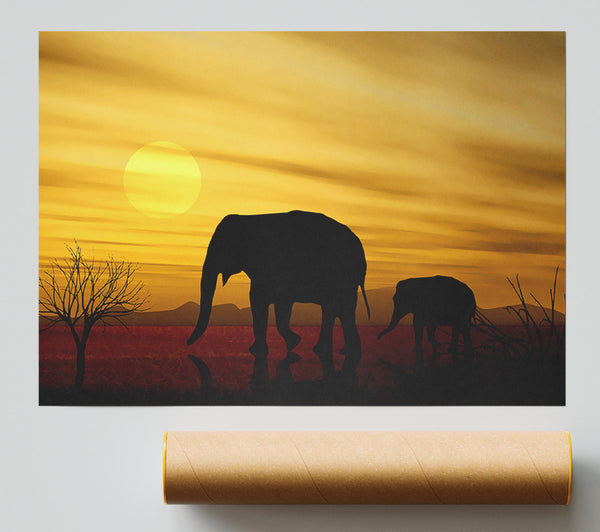 Elephant Safari Desert Giclee Print