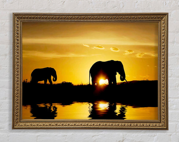 Elephants Watering Hole Framed Print