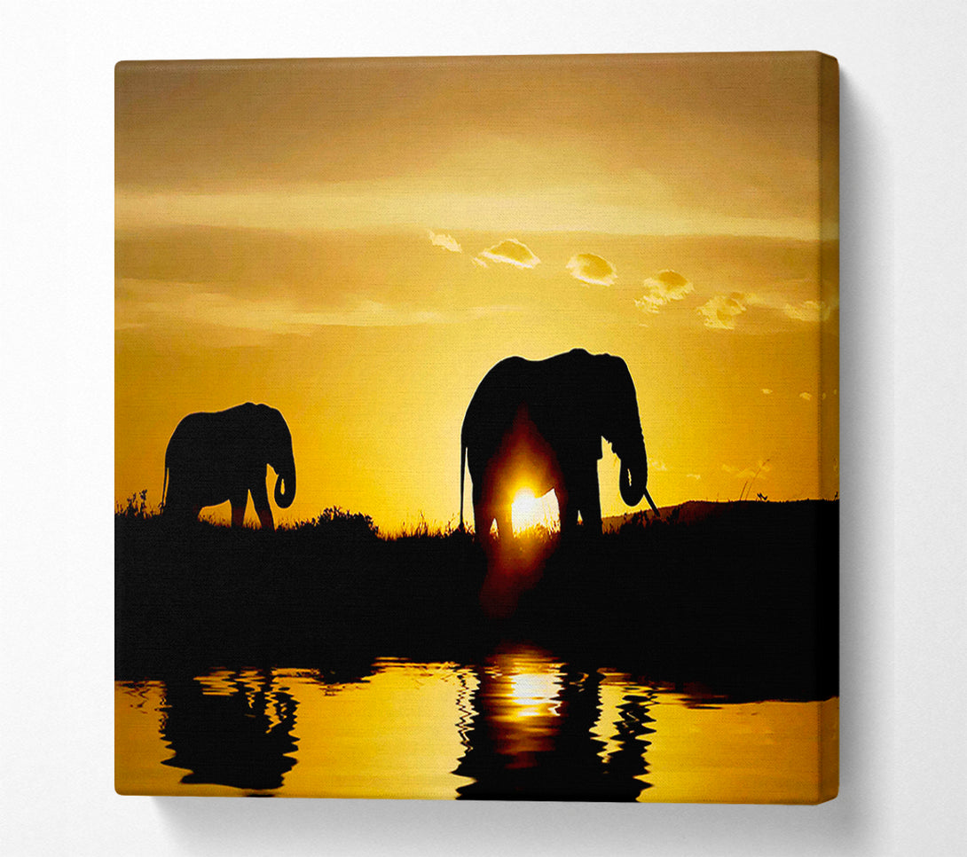  A Canvas Print of Elephants Watering Hole Canvas Print