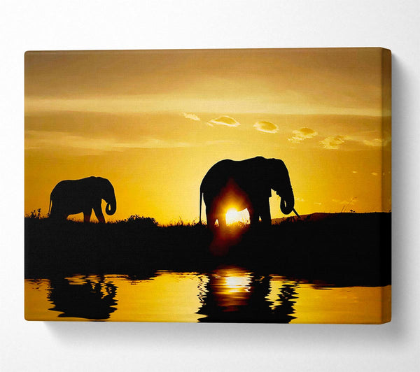  A Canvas Print of Elephants Watering Hole Canvas Print