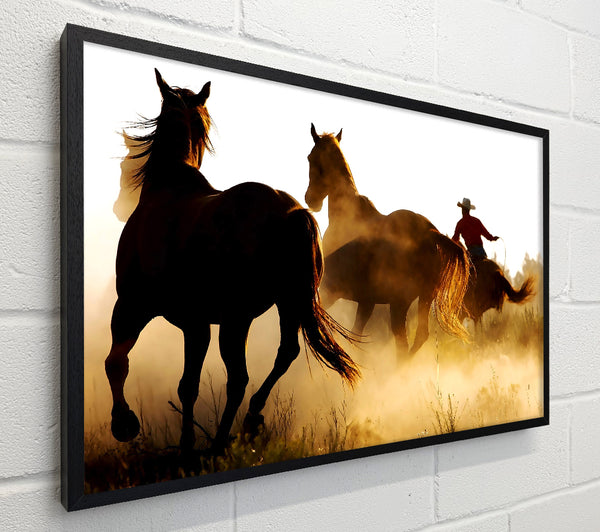 Horses-Running At Sunset