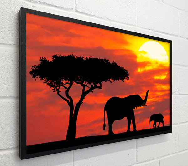 Mother And Baby Elephant Silhouetted At Sunrise Kenya