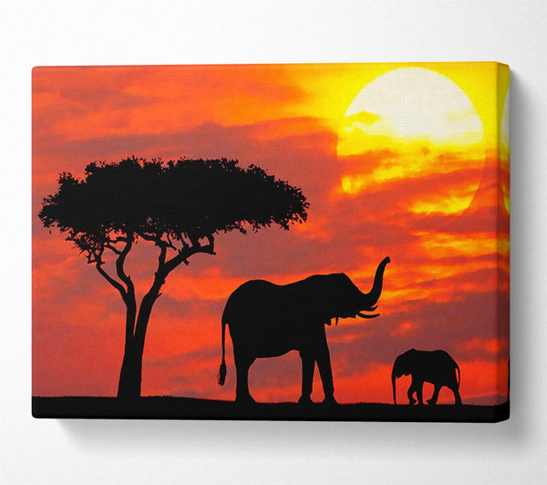  A Canvas Print of Mother And Baby Elephant Silhouetted At Sunrise Kenya Canvas Art