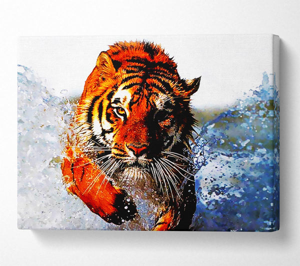  A Canvas Print of Tiger Running In Water Canvas Print