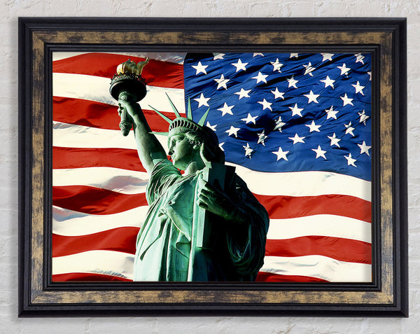 Stars And Stripes With Lady Liberty Framed Print
