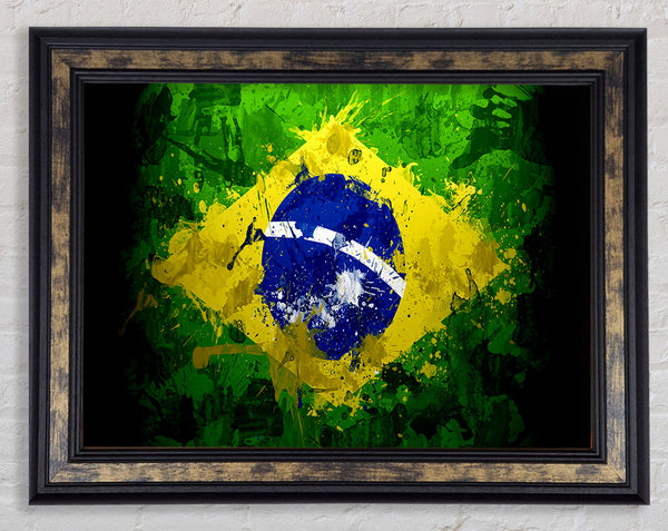Brazilian Flag Grunge Framed Print