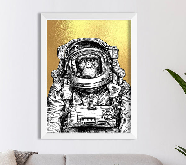 Space Chimp Banksy Gold Foil Print