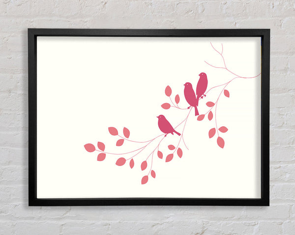 Pink Bird Leaves Framed Print