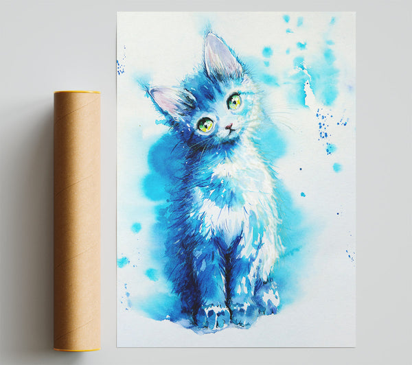 Blue Cat Listening Poster