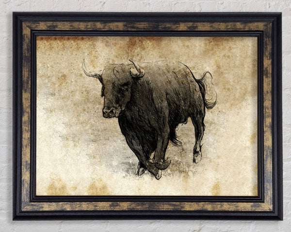 Bull Charging Framed Print