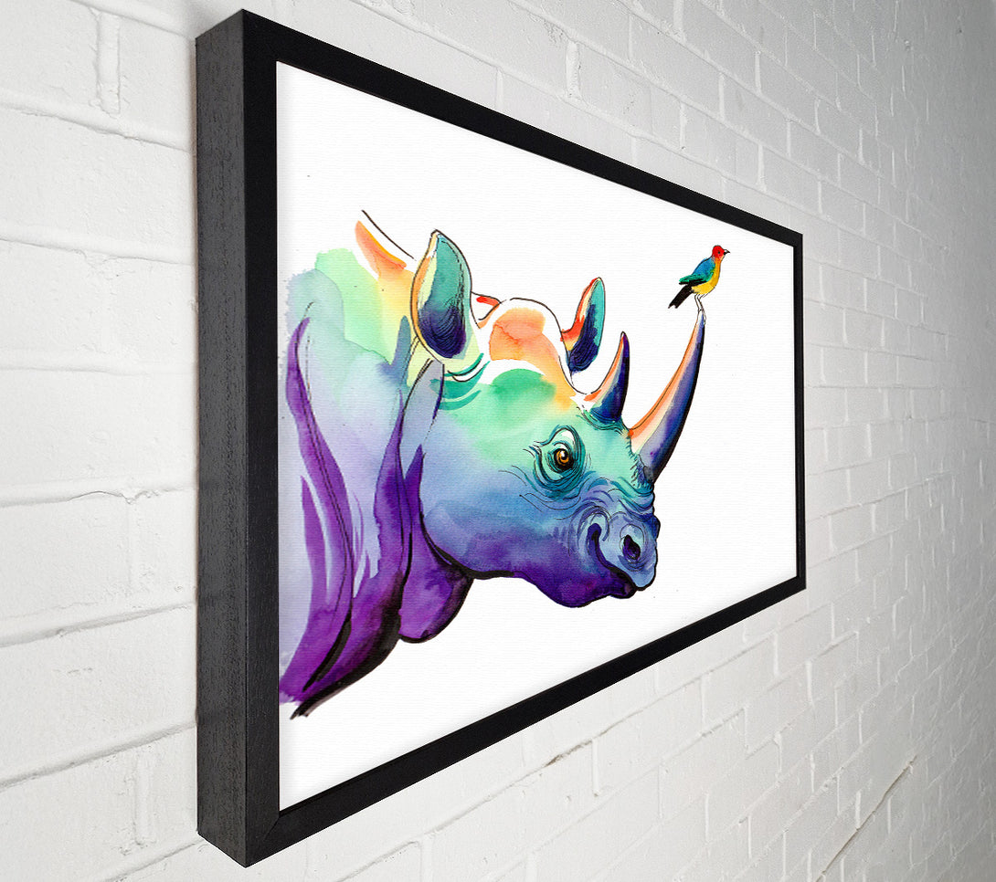  A Canvas Print of Rainbow Rhino Bird Canvas Art