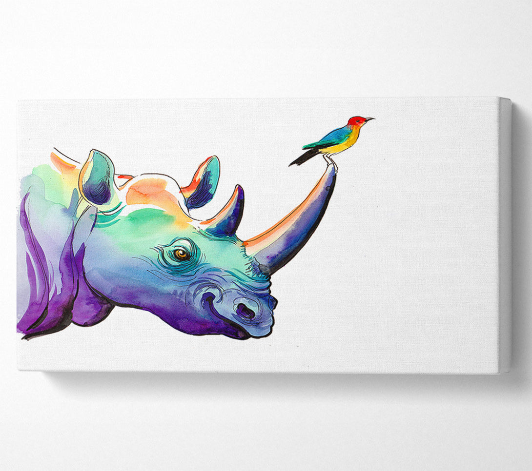  A Canvas Print of Rainbow Rhino Bird Canvas Art