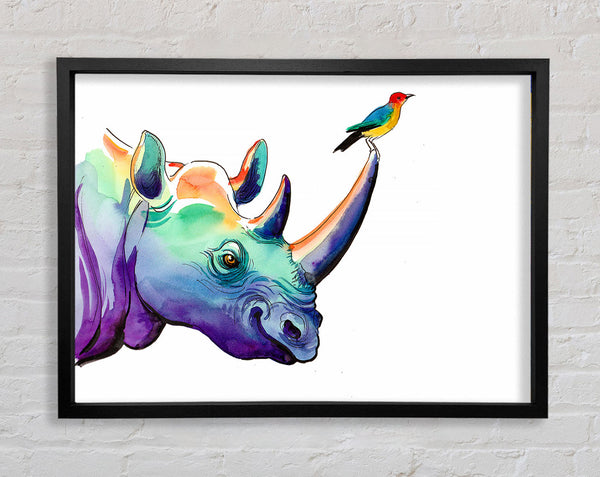 Rainbow Rhino Bird Framed Print