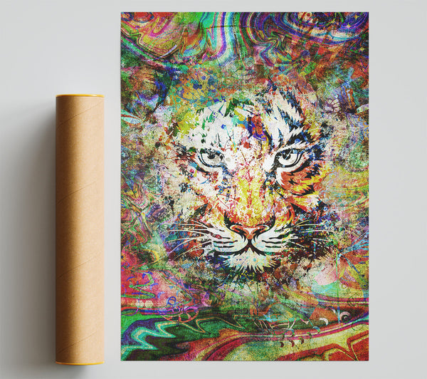 Rainbow Splash Tiger Poster