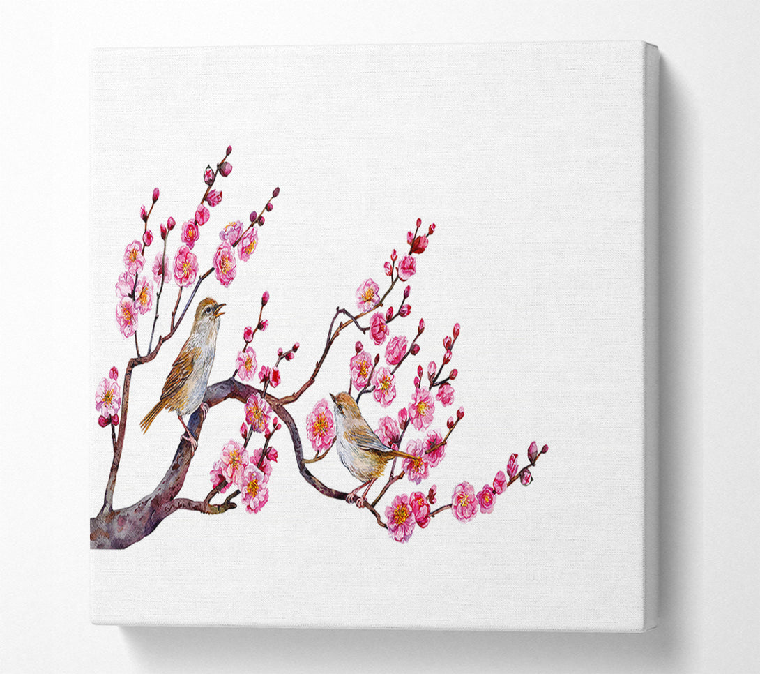  A Canvas Print of Cherry Tree Love Birds Canvas Art