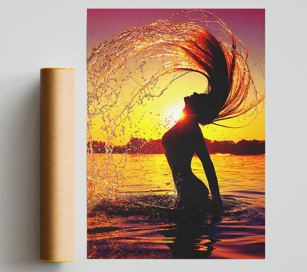 Sunset Woman Ocean Splash Giclee Print