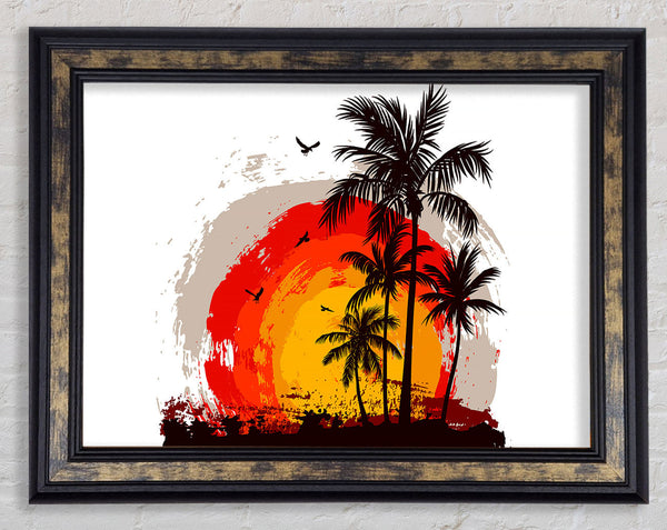 Impressionist Palm Tree Sun Framed Print