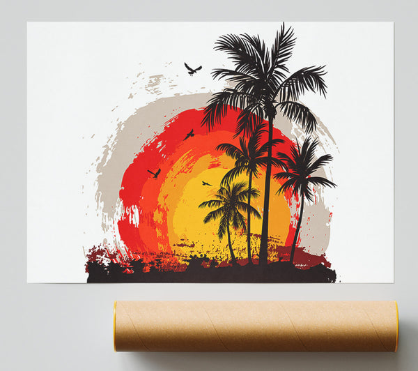 Impressionist Palm Tree Sun Giclee Print