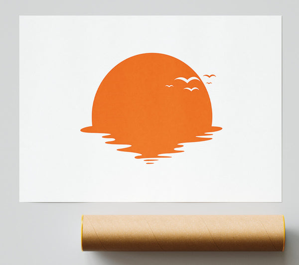 Birds In The Orange Sun Print