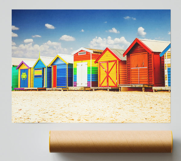 Colourful Beach Huts Poster