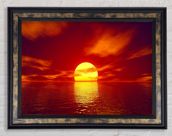 Golden Sun In The Red Sky Framed Print
