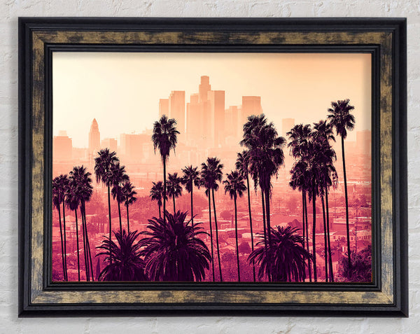 City Through The Palm Trees Framed Print