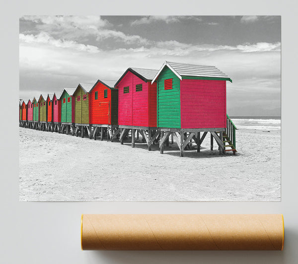 Beach Hut Colours Poster