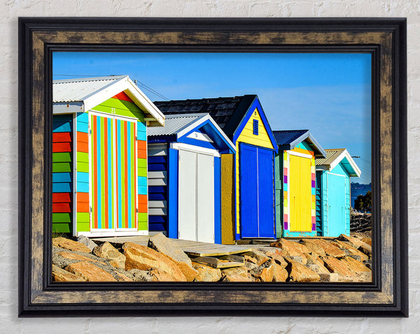 Beach Hut Rocks Framed Print