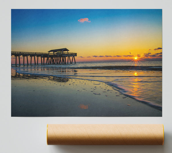 Pier At Sunset Giclee Print
