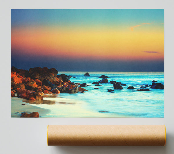 Turquoise Ocean Rocks Poster