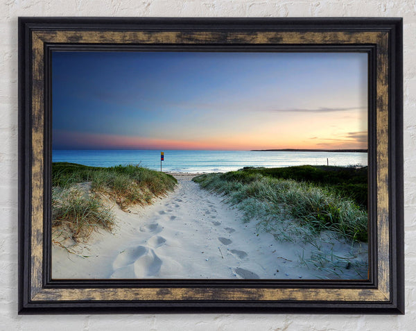 Sunrise Beach Walk Framed Print