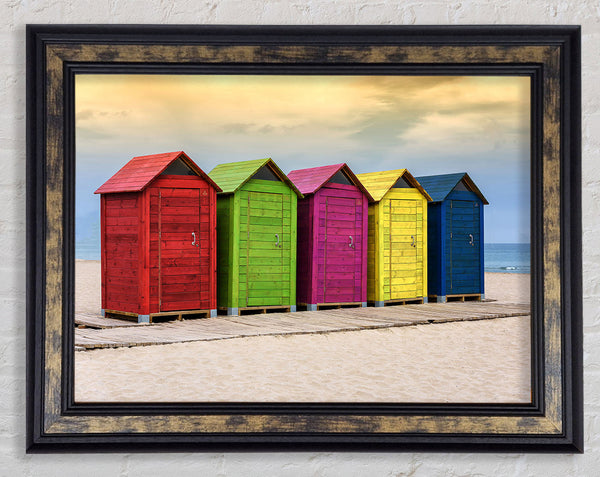 Beach Hut Boardwalk Framed Print