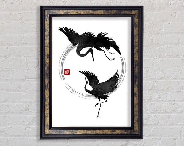 Japanese Cranes In The Circle Of Life Framed Print