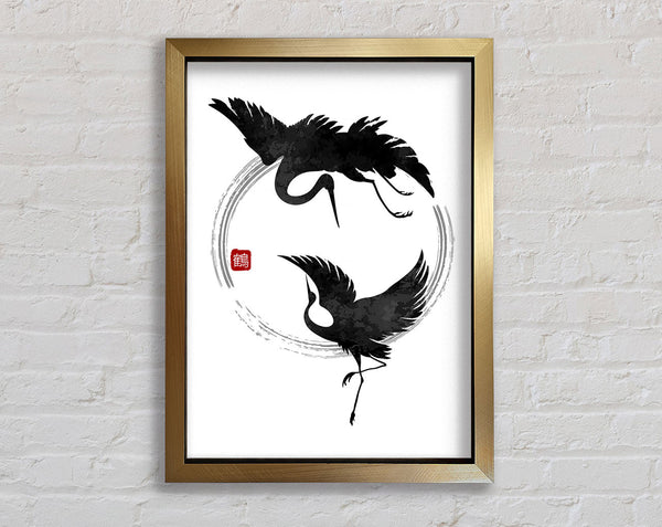 Japanese Cranes In The Circle Of Life Framed Print