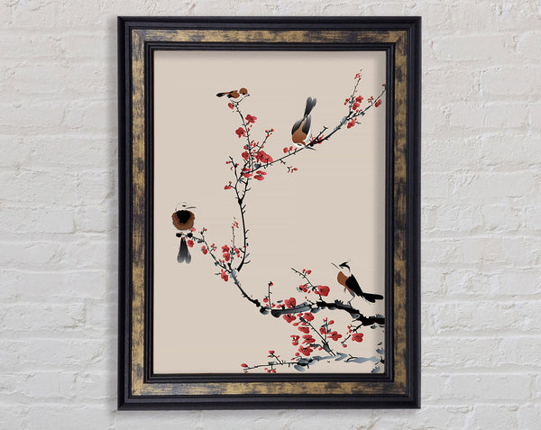 Chinese Cherry Blossom Birds Framed Print