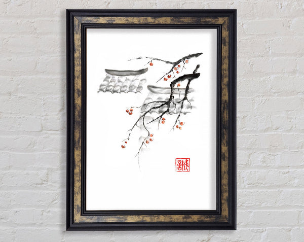 Chinese Cherry Blossom Roof Tops Framed Print